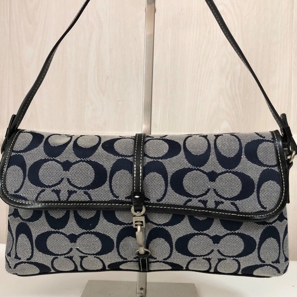 Coach Handbags - Vintage Coach Signature Sufflette Hand Bag in Navy and Black Leather